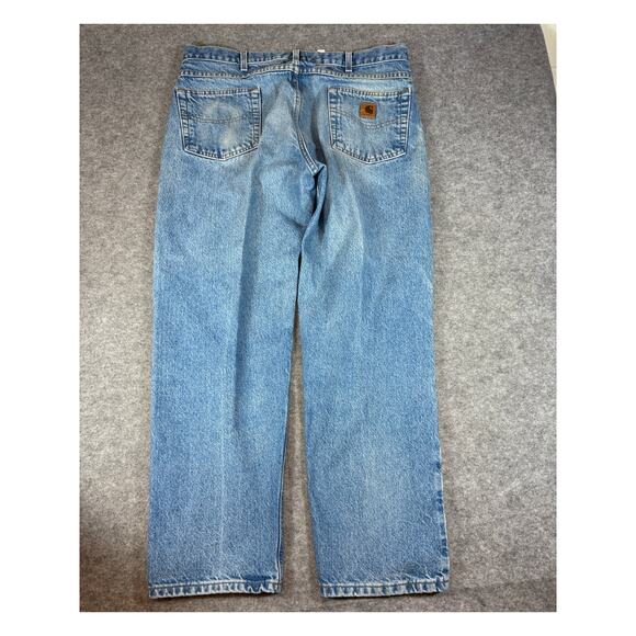 VINTAGE 90s Carhartt Jeans Mens 38x30 Blue Denim Straight Workwear Y2K Grunge - Picture 2 of 9